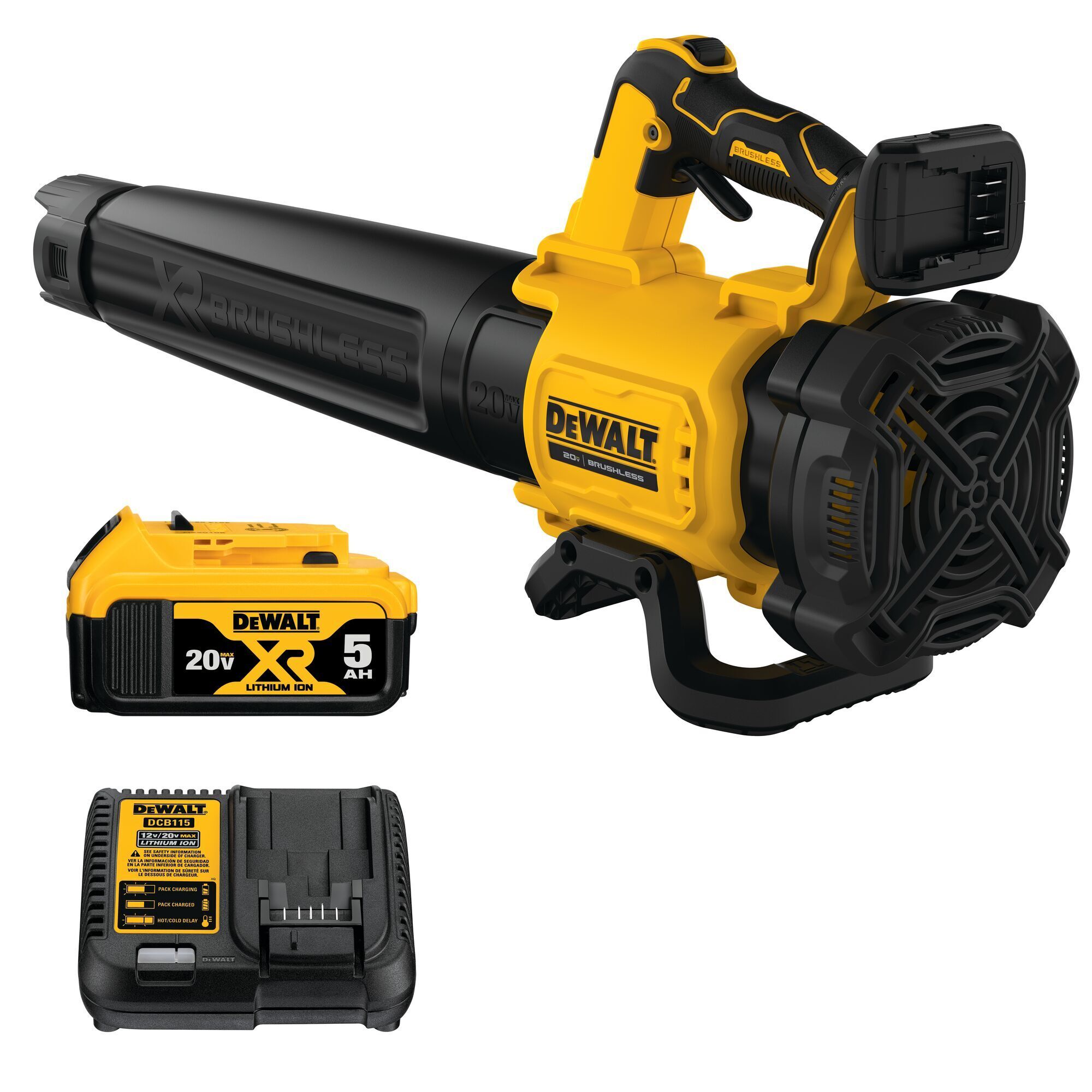 DEWALT 20V MAX XR Brushless Cordless Handheld Blower Kit — 5.0Ah, 450 CFM, 125 MPH, Model# DCBL722P1